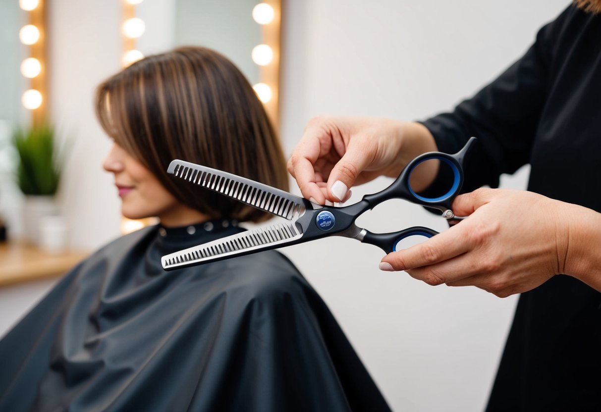 A hairstylist comfortably using ergonomic hair cutting scissors with ease and precision, showcasing the benefits of ergonomic design